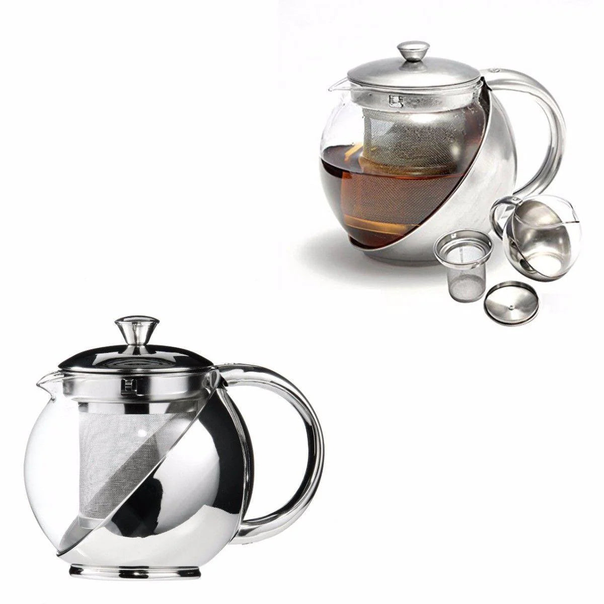 Stainless Steel and Glass Teapot with Mesh Strainer Filter 900ml (2350)