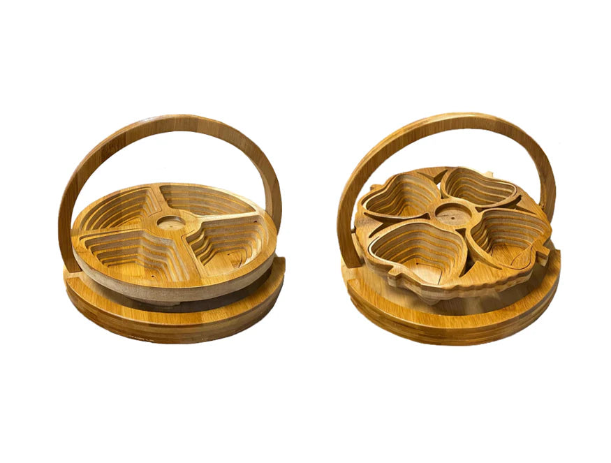 Collapsible Bamboo Dry FRUIT BASKET Folding Wooden Display Bowl Foldable Trivet (6642)