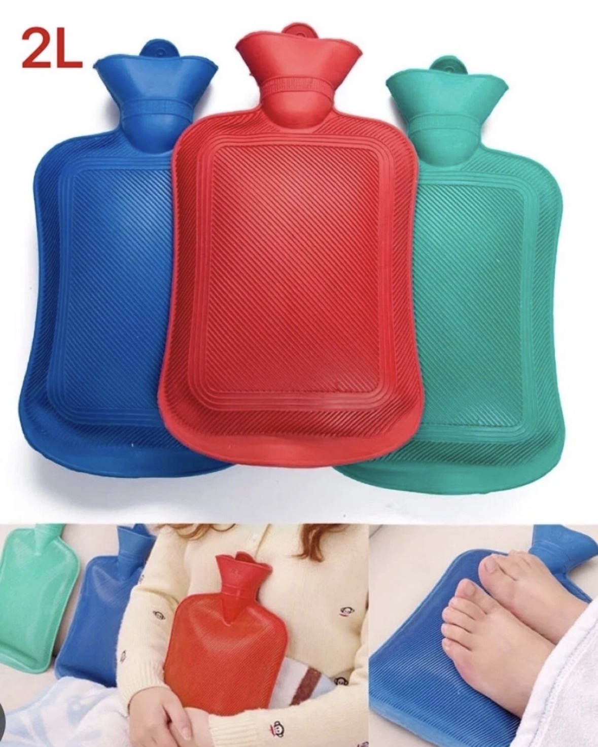 NEW 2 LITRE LARGE HOT WATER NATURAL RUBBER BOTTLE WARMER PAIN RELIEF HEAT