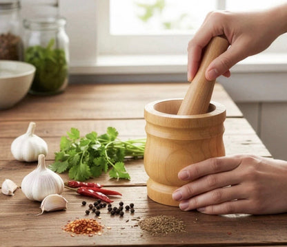 10x13 cm Wooden Mortar and Pestle Natural Edge Light Wood Herb & Spice Grinder (2710)