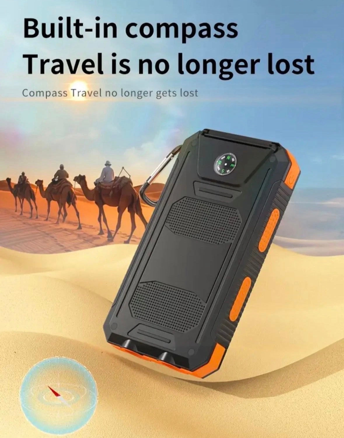 Fast Charging 20000 mAh Solar Power Bank with Dual USB Ports & Flashlights