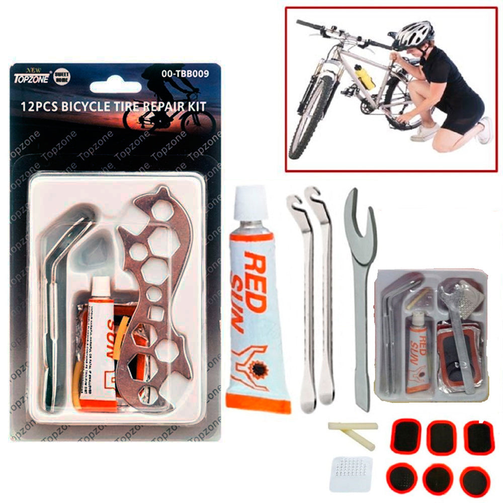 12pc BIKE REPAIR KIT Bicycle Cycle Inner Tube Uk Puncture Tyre Patch Glue Tool (68032C)