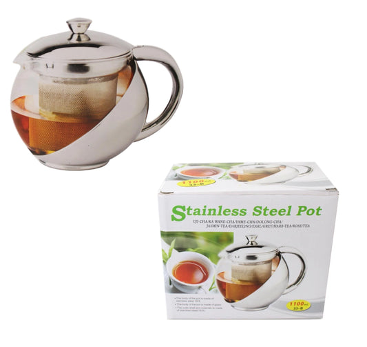 Stainless Steel and Glass Teapot with Mesh Strainer Filter 1100ml (2349)