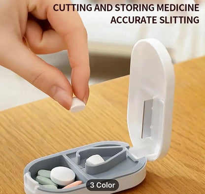 2 in 1 PILL CUTTER Splitter AND Storage Compartment Box Medicine Tablet Holder