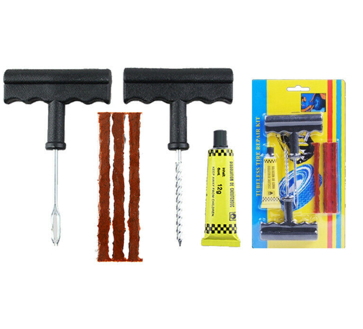Tyre Puncture Repair Kit Flat Tyre Tools Plug Glue Tubeless (6426)
