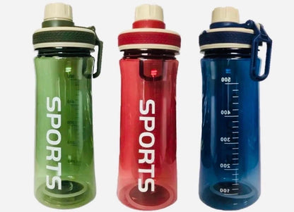 Plastic Sports Gym Drinking Bottle 600ml 22 x 8cm Assorted Colours (7216A)