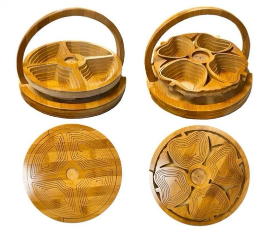 Collapsible Bamboo Dry FRUIT BASKET Folding Wooden Display Bowl Foldable Trivet (6642)