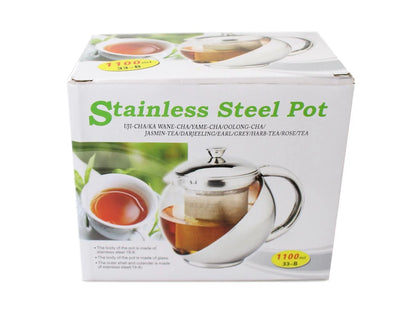 Stainless Steel and Glass Teapot with Mesh Strainer Filter 1100ml (2349)