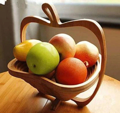 Apple Shaped Collapsible Bamboo Wooden Foldable Fruit Apple Basket Bowl (0324A)