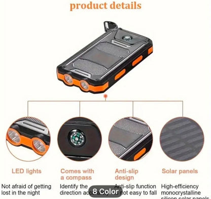 Fast Charging 20000 mAh Solar Power Bank with Dual USB Ports & Flashlights