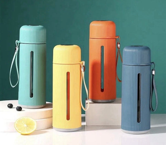 Glass / Plastic Water Bottle Flask with Strap 500ml 21 x 7 cm Assorted Colours (6880/7218A)