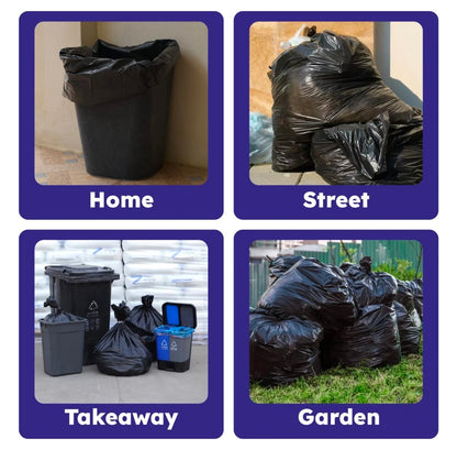 50 HEAVY DUTY BLACK REFUSE SACKS STRONG THICK RUBBISH BAGS BIN LINERS LARGE UK (9381)