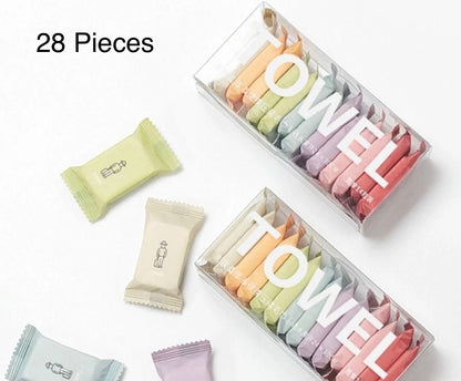 28 Pcs Portable Face Towel Disposable Water Wet Wipes Compressed Travel Towel