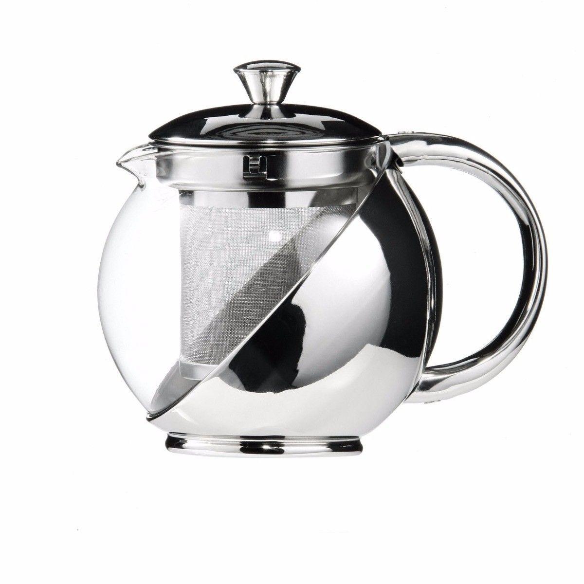 Stainless Steel and Glass Teapot with Mesh Strainer Filter 900ml (2350)