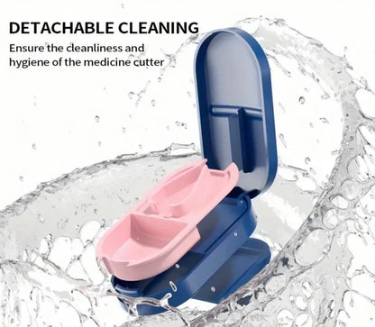2 in 1 PILL CUTTER Splitter AND Storage Compartment Box Medicine Tablet Holder