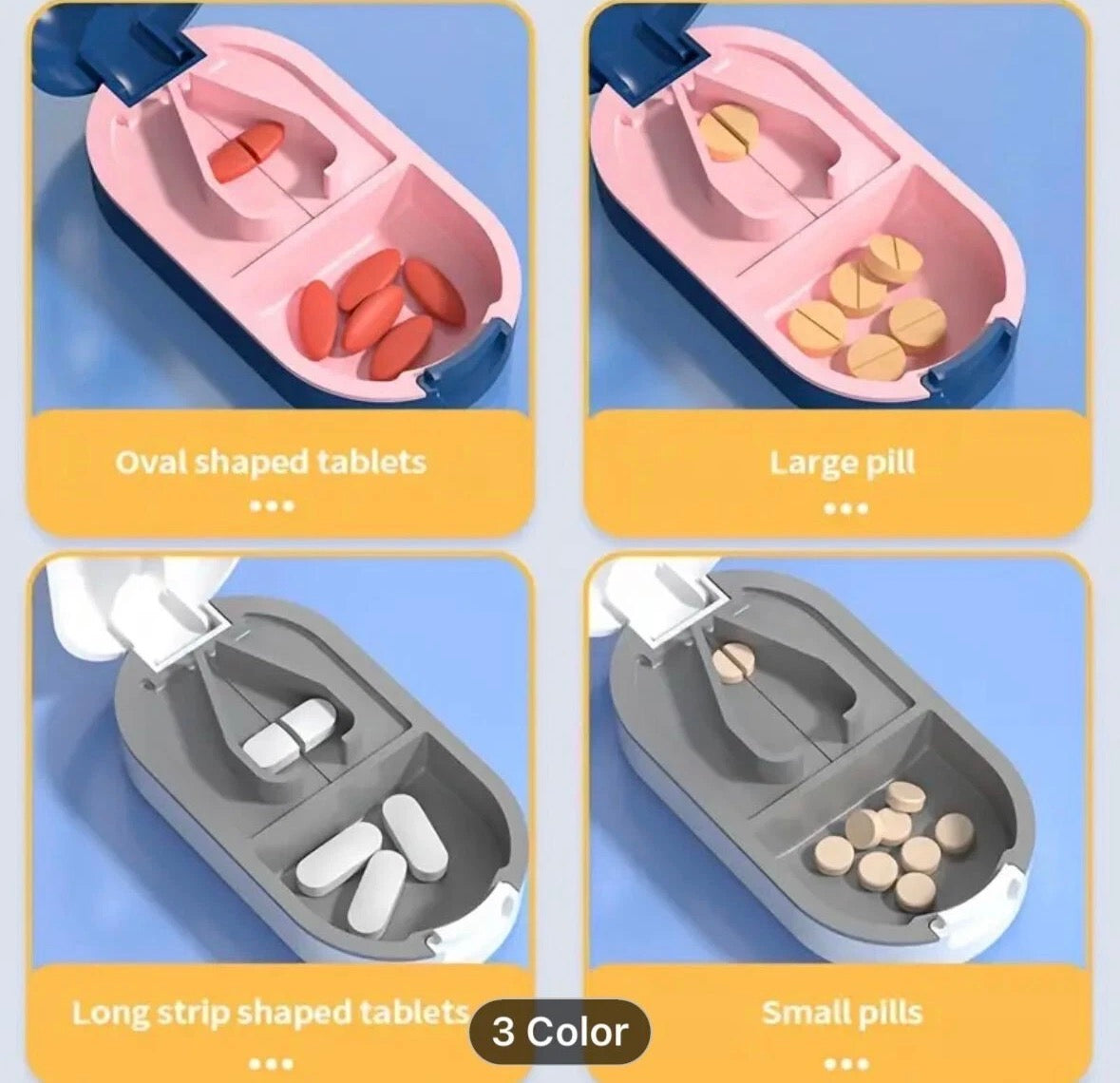 2 in 1 PILL CUTTER Splitter AND Storage Compartment Box Medicine Tablet Holder