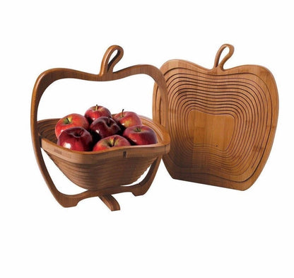 Apple Shaped Collapsible Bamboo Wooden Foldable Fruit Apple Basket Bowl (0324A)