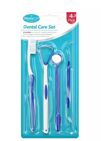 4Pcs Dental Care Kit Toothbrush Tongue Cleaner Mirror Tooth Pick Brush Cleaning