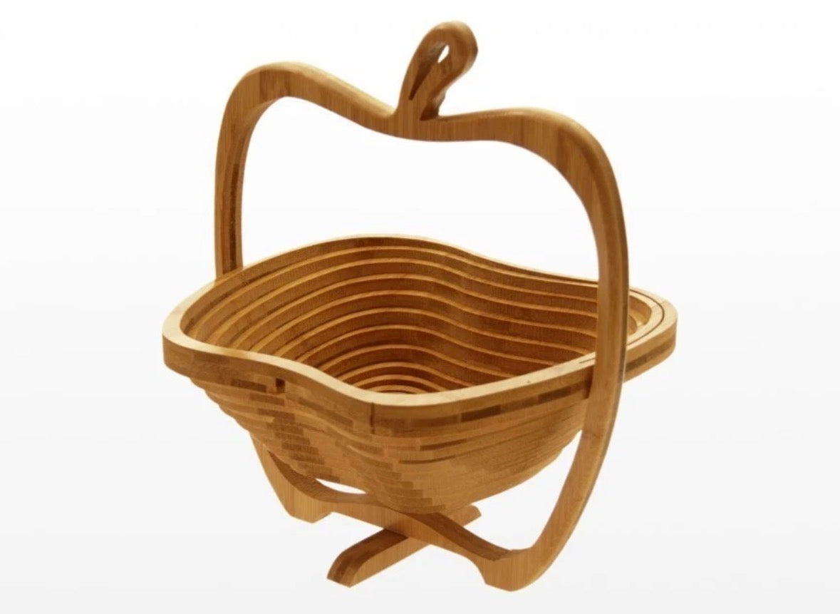 Apple Shaped Collapsible Bamboo Wooden Foldable Fruit Apple Basket Bowl (0324A)