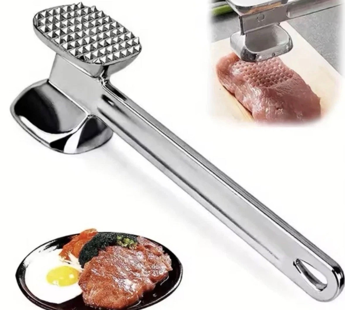 19 CM Long Double Sided Aluminium Meat / Chicken Mallet Tenderizer Metal Hammer (4773)