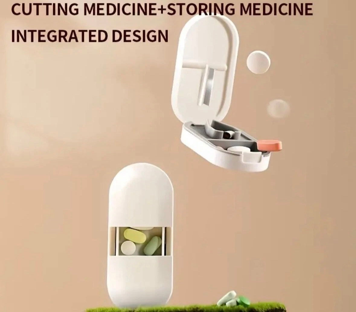 2 in 1 PILL CUTTER Splitter AND Storage Compartment Box Medicine Tablet Holder