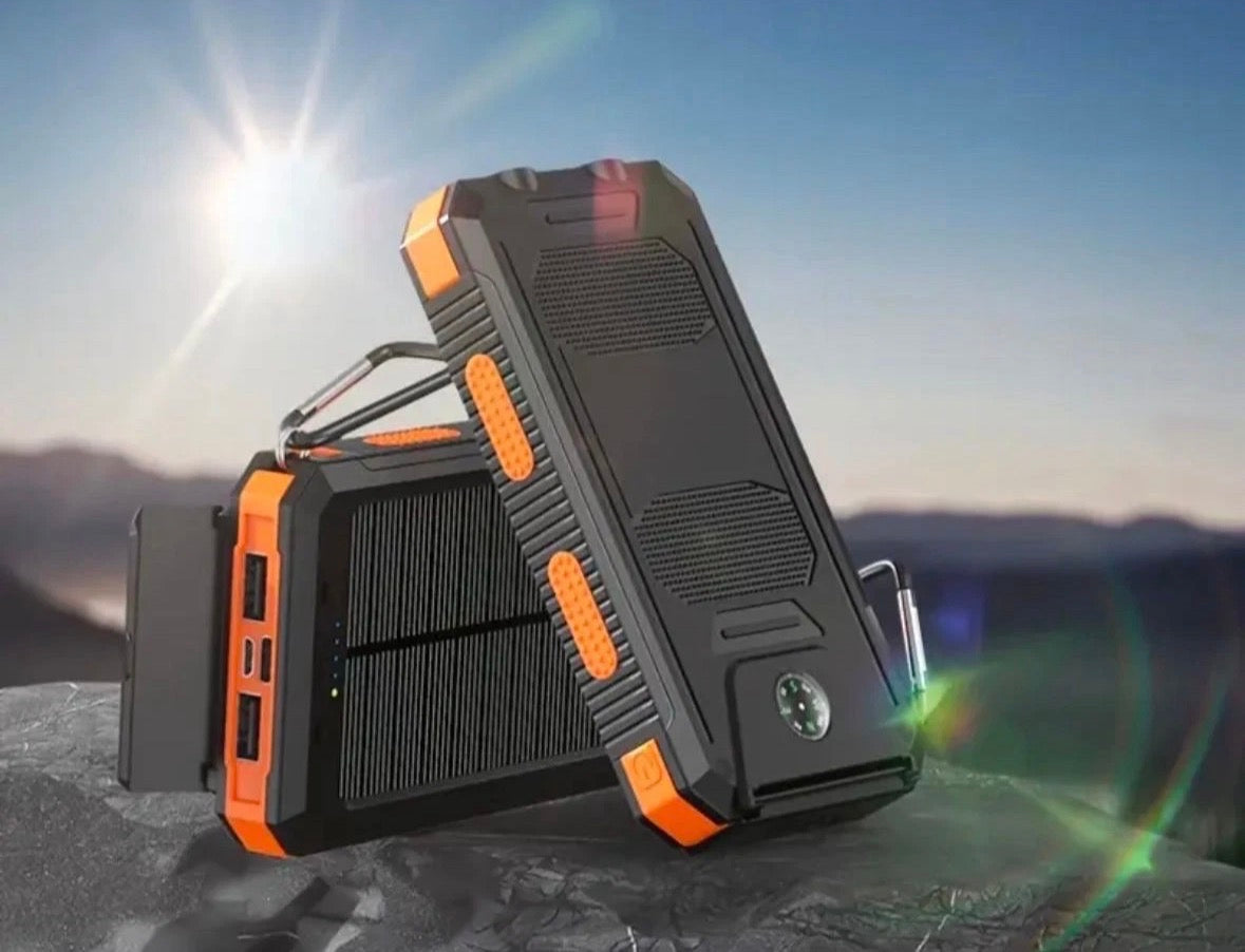 Fast Charging 20000 mAh Solar Power Bank with Dual USB Ports & Flashlights