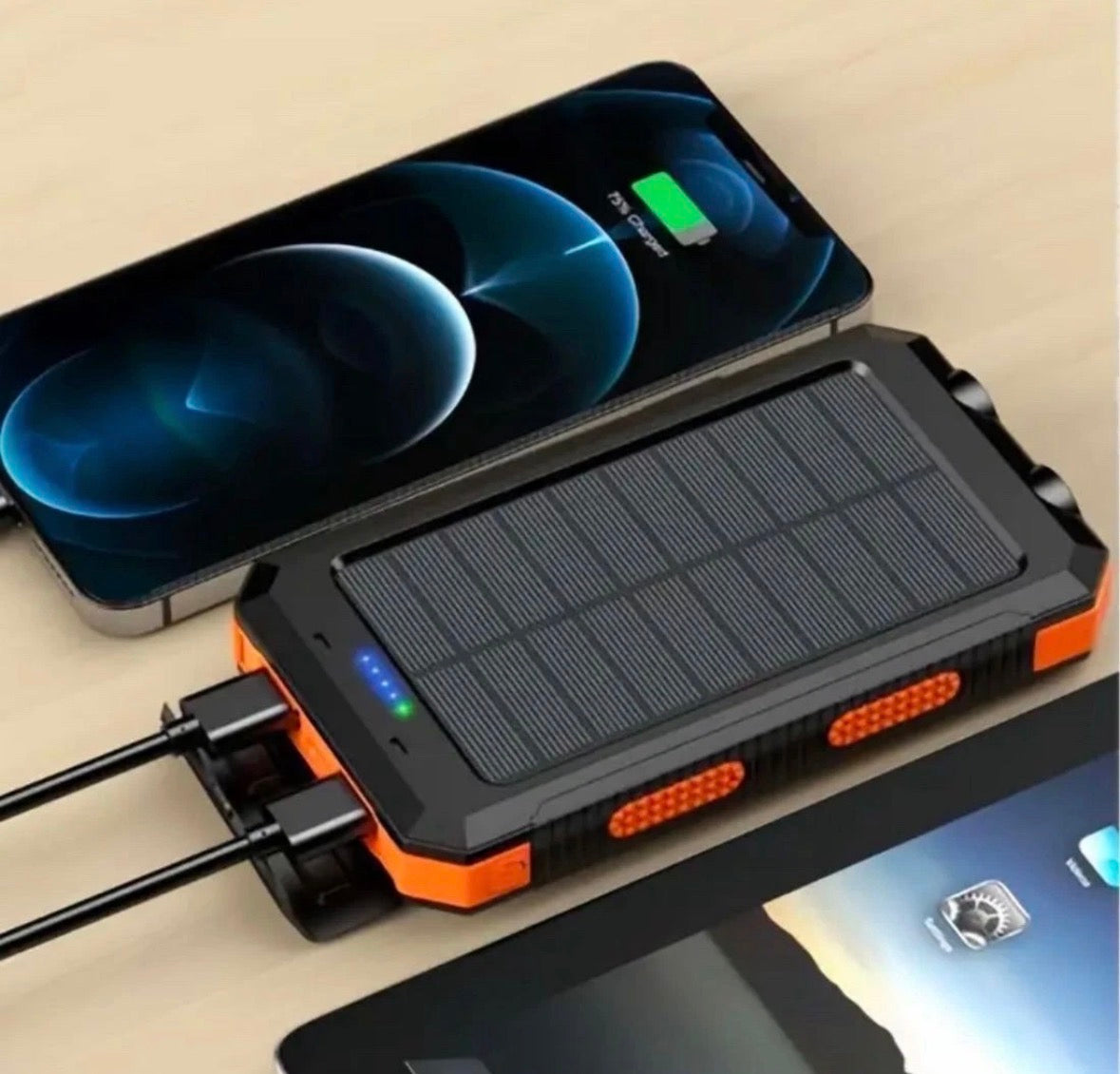 Fast Charging 20000 mAh Solar Power Bank with Dual USB Ports & Flashlights