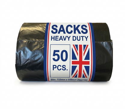 50 HEAVY DUTY BLACK REFUSE SACKS STRONG THICK RUBBISH BAGS BIN LINERS LARGE UK (9381)