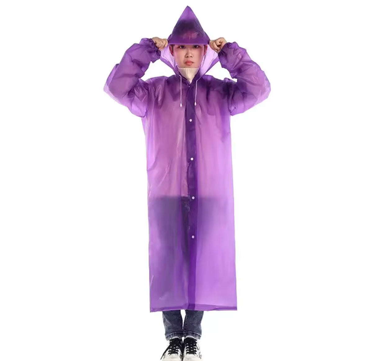 (pack of 2) Unisex Adult High Quality Windproof EVA Thickened Hooded Reusable Raincoat