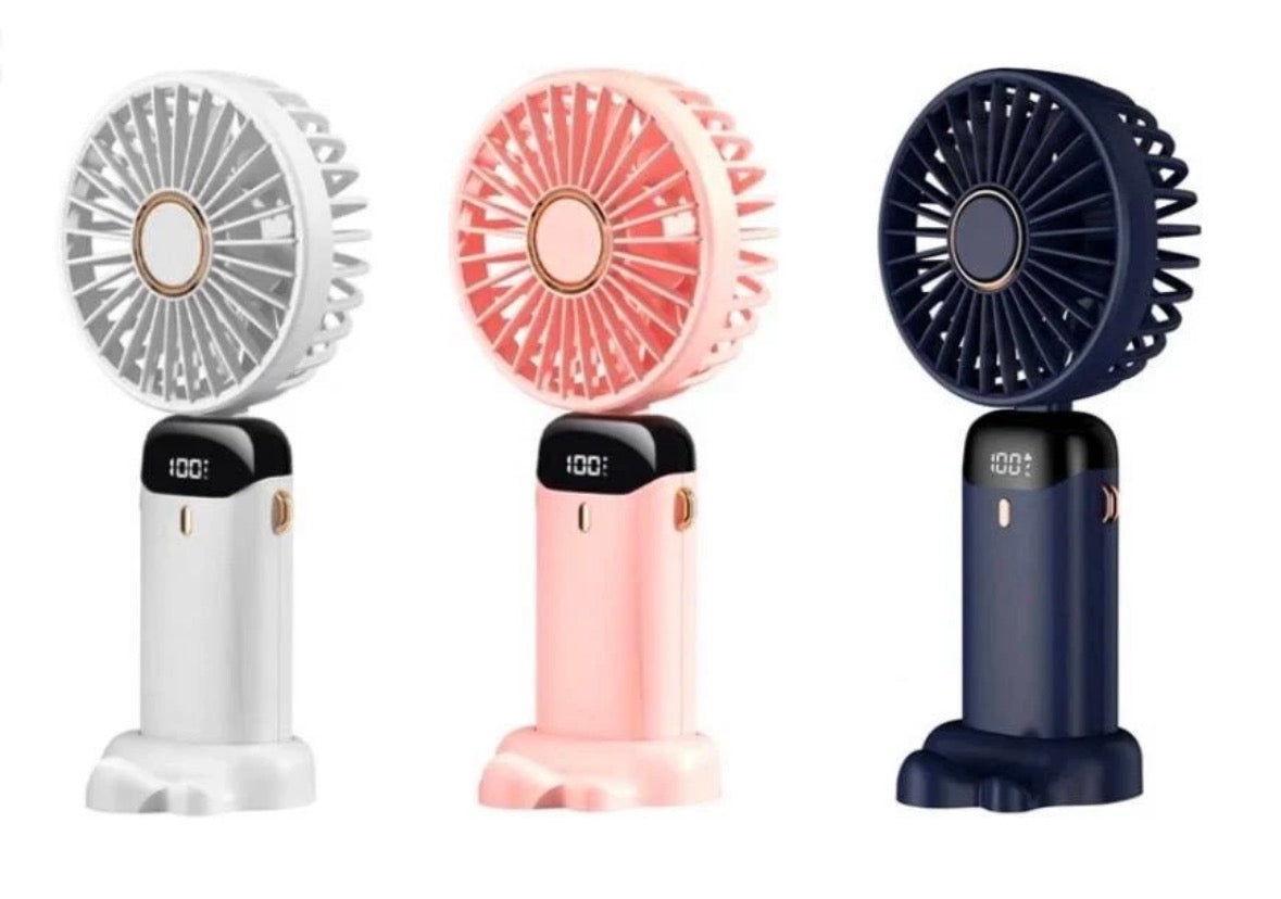Mini Electric Hand Fan with LED Display 18.8 x 9 x 4.65 cm USB Rechargeable Assorted Colours (7413)