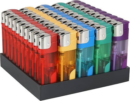 (50 Pack) ELECTRONIC LIGHTERS REFILLABLE GAS CHILD SAFETY ADJUSTABLE FLAME