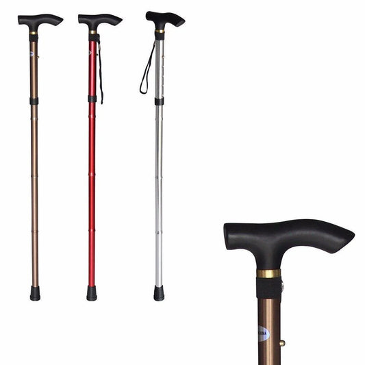 Easy Folding Lightweight Walking Stick Adjustable Aluminium Cane Assorted Colours (2838A)