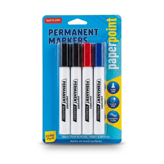 Permanent Markers 4 Mixed Colours, Fine Tip, Quick-Drying, Water-Resistant Ink, (SKU STM4)