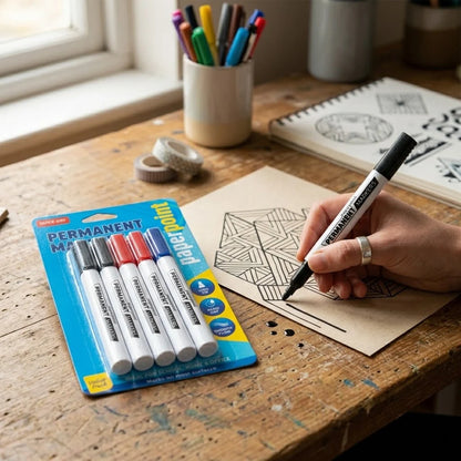 Permanent Markers 4 Mixed Colours, Fine Tip, Quick-Drying, Water-Resistant Ink, (SKU STM4) (large letter 100g)