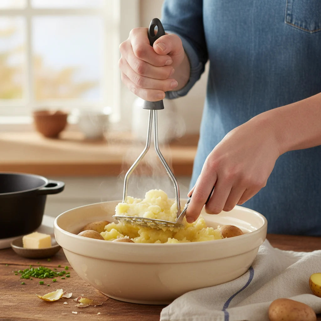 Professional Stainless Steel Potato Masher with Ergonomic Plastic Handle, (3644)